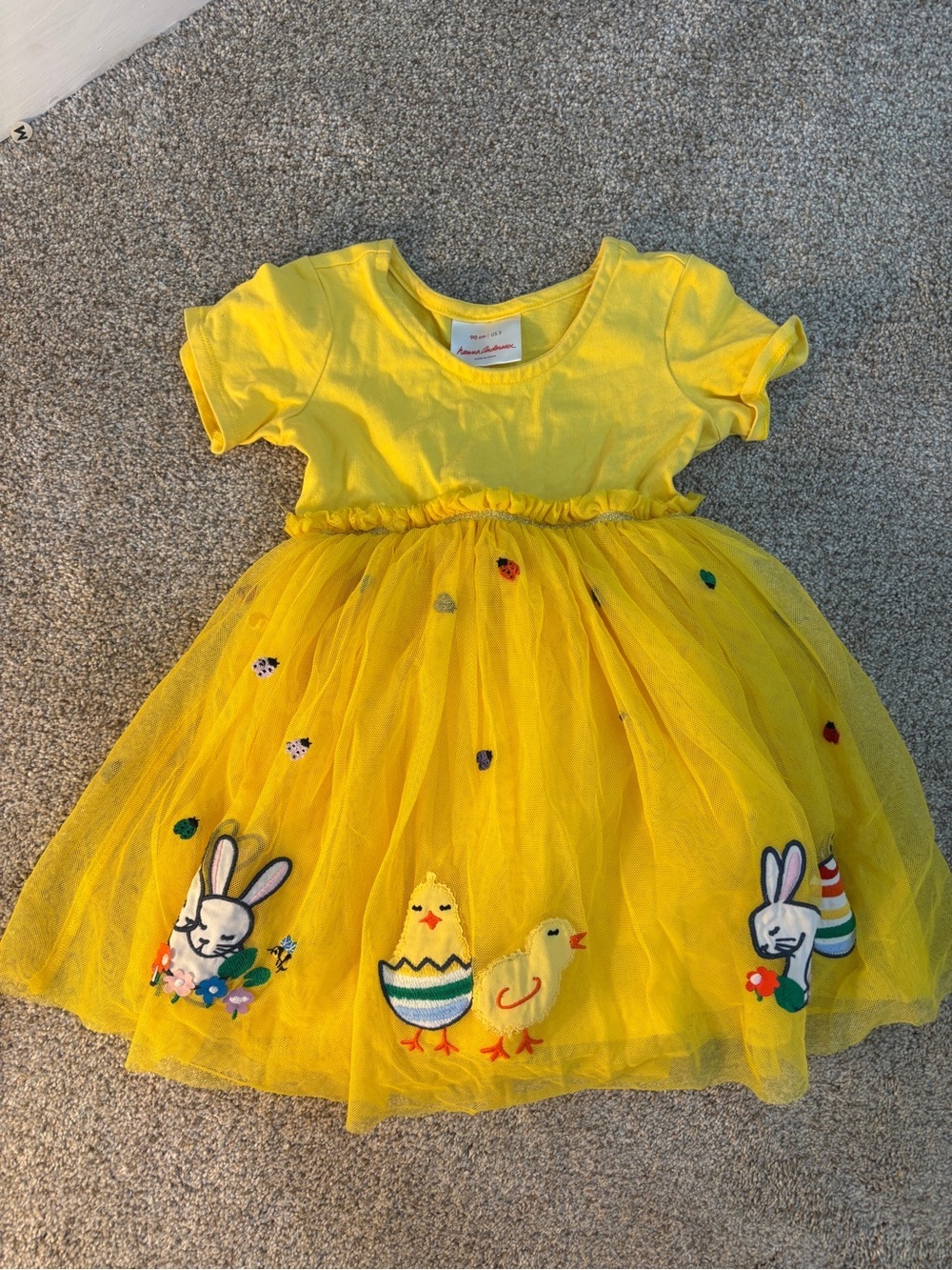 HANNA ANDERSSON GIRLS APPLIQUÉ DRESS IN SOFT TULLE yellow Easter dress size 3